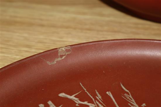 A Yixing pottery covered bowl and stand and a similar teapot